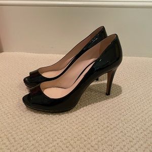 Prada Patent Black Peep Toe Leather Pumps Size 7